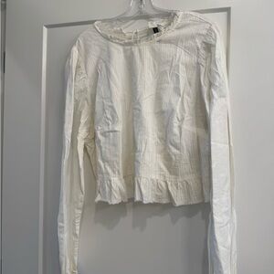 H&M White Ruffle-Hem Long Sleeve Blouse